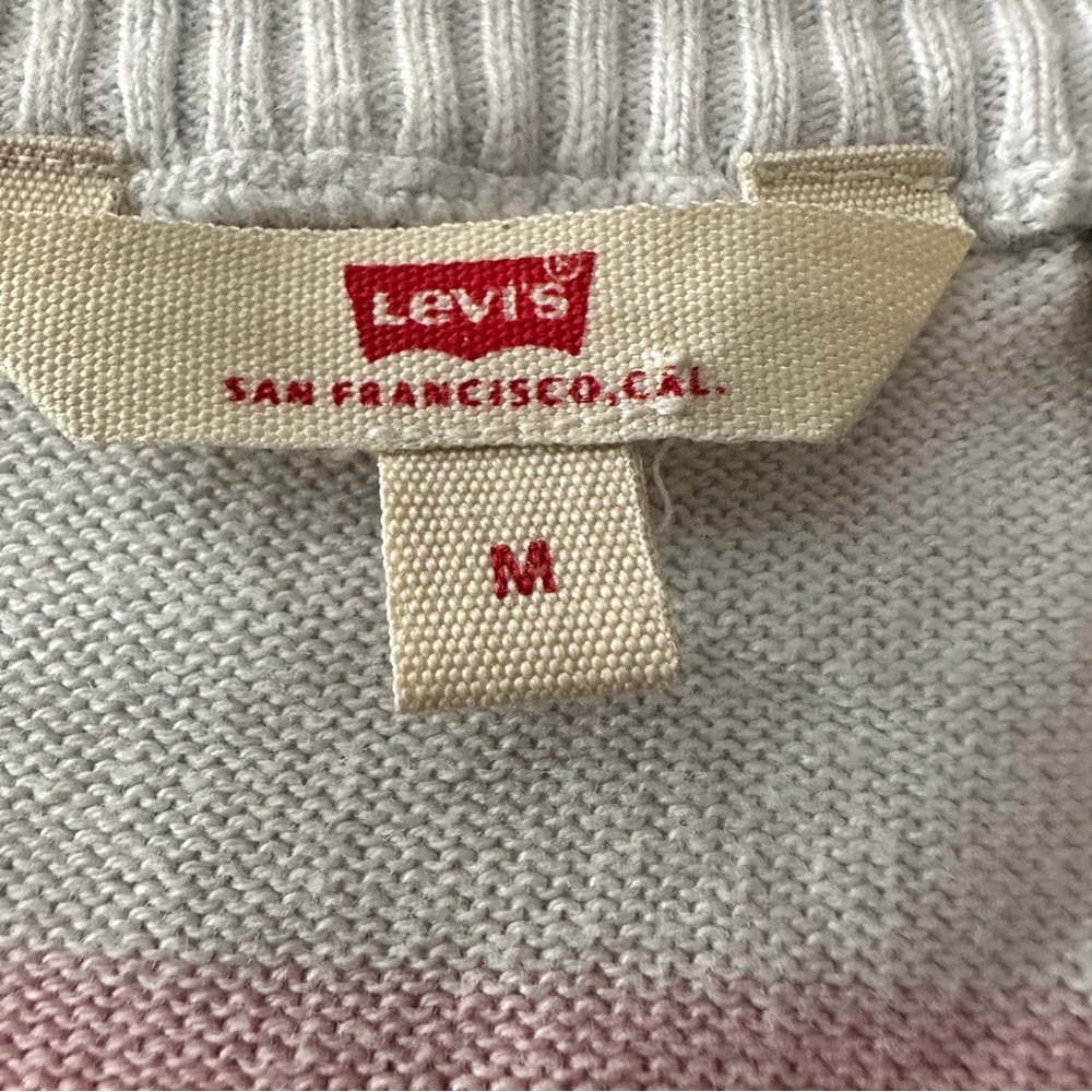 Levi’s Retro Stripe Normcore V-Neck Sweater White Multicolor Long Sleeve Medium - Picture 9 of 13